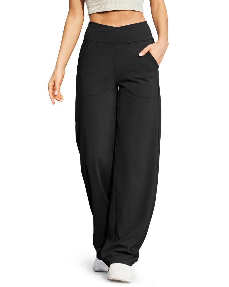 G4Free Wide Leg Dress Pants for Tall Women Flare Yoga Pants with Pockets Comfy Stretchy Lounge Casual Long PantsBlackXL33 - Image 2