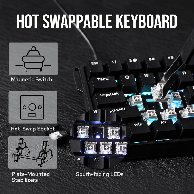 EPOMAKER AULA WIN60 HE 60% Wired Magnetic Keyboard with Adjustable Actuation, 8000 Hz Polling Rate, Hall Effect Switches, Hot-Swap, For FPS Games (Black) - Image 4