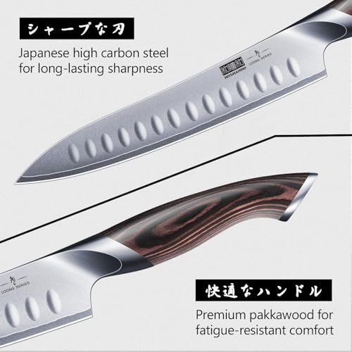 HOSHANHO 8 Inch Carving Knife & 7 Inch Fork Set, Professional Japanese High Carbon Steel Razor Sharp Butcher Brisket Slicing Knife Set for Meat Cutting, BBQ - Image 2