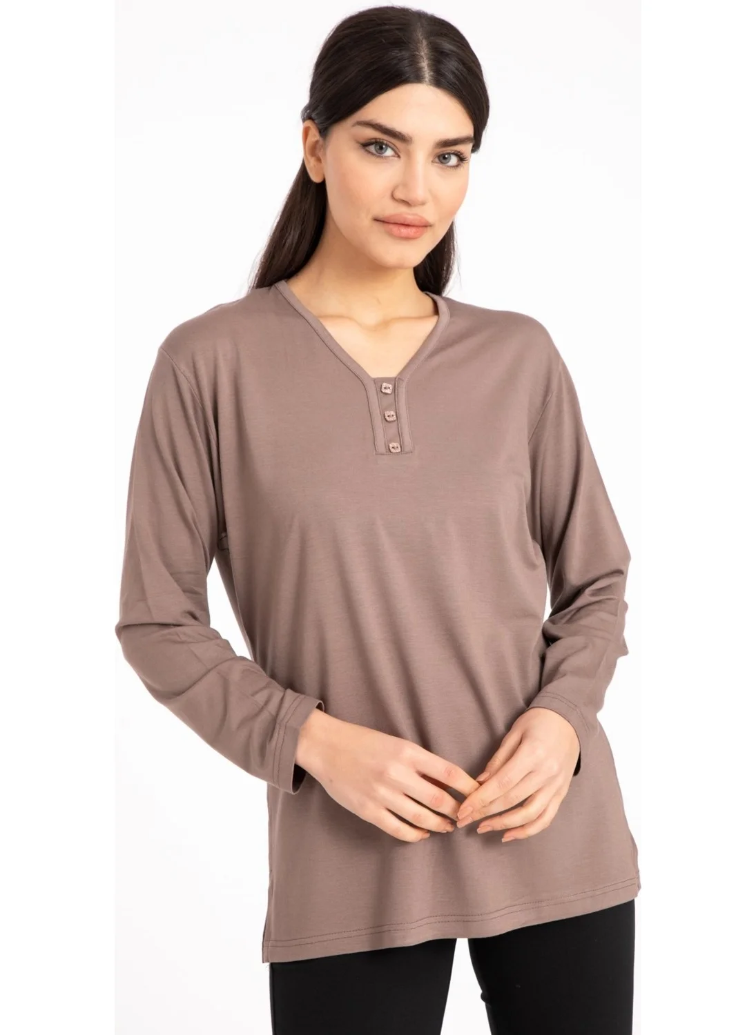 Mutlu City Women Middle Age and Above V Neck Lycra Viscose Mother Combed Cotton Blouse 140