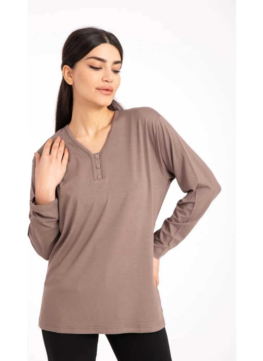 Mutlu City Women Middle Age and Above V Neck Lycra Viscose Mother Combed Cotton Blouse 140