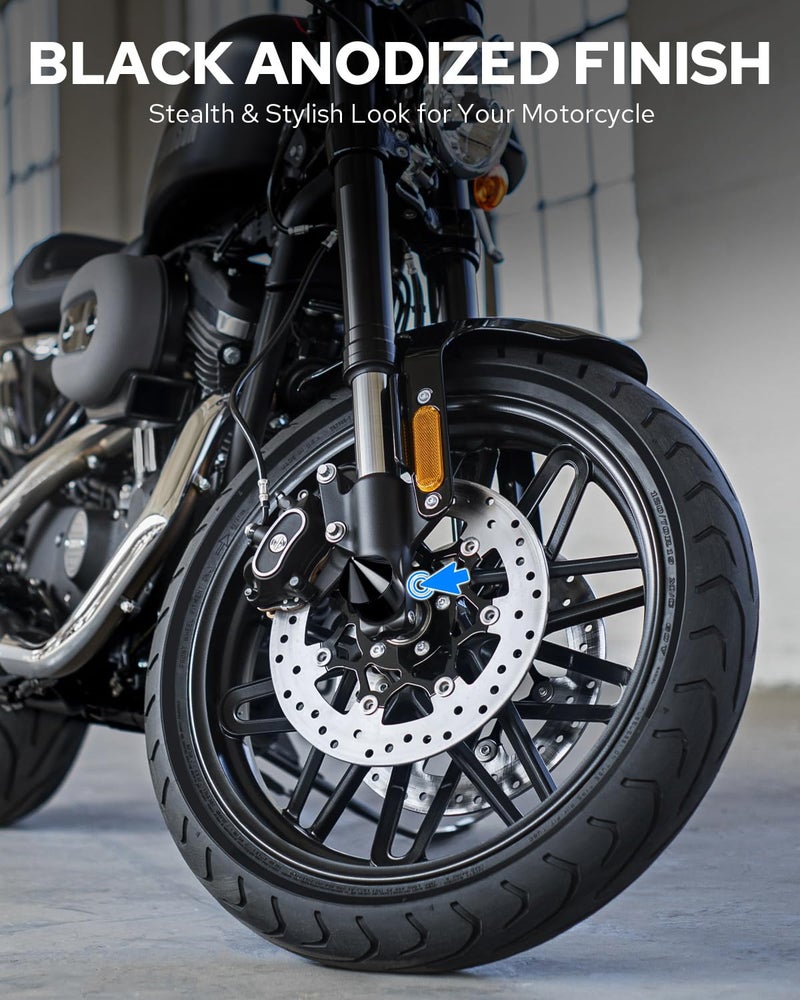 Benlari Black Front Axle Nut Covers Spike Axle Caps for Harley Davidson 2008-2022 - Image 2
