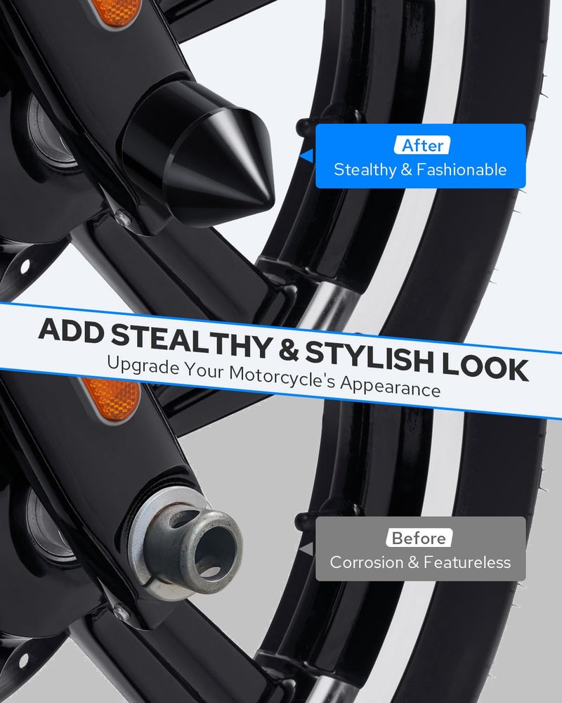 Benlari Black Front Axle Nut Covers Spike Axle Caps for Harley Davidson 2008-2022 - Image 5