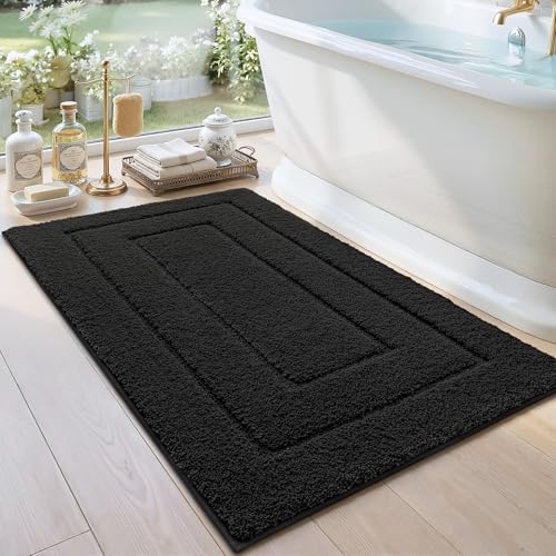 DEXI Bathroom Rug 43x24, Non Slip Washable Bath Mat for Shower Floor, Extra Large Absorbent Soft Bathmat with Rubber Backing, Quick Dry Microfiber Carpet, Black - Image 1