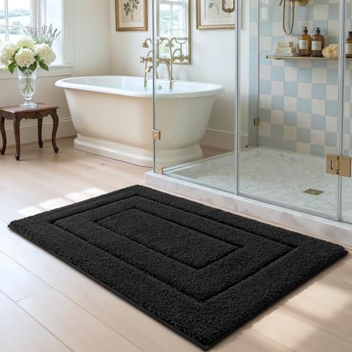 DEXI Bathroom Rug 43x24, Non Slip Washable Bath Mat for Shower Floor, Extra Large Absorbent Soft Bathmat with Rubber Backing, Quick Dry Microfiber Carpet, Black - Image 4