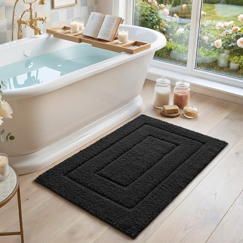DEXI Bathroom Rug 43x24, Non Slip Washable Bath Mat for Shower Floor, Extra Large Absorbent Soft Bathmat with Rubber Backing, Quick Dry Microfiber Carpet, Black - Image 3