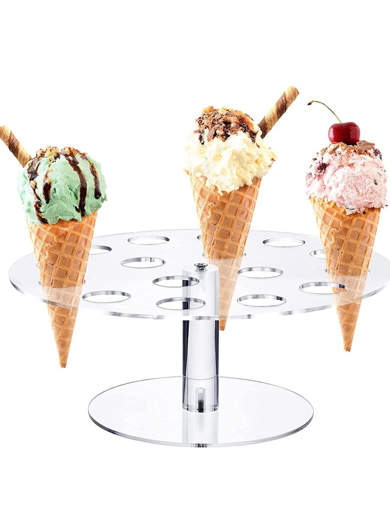 بيوينتي Acrylic Ice Cream Cone Holder Stand with 16 Holes, Suitable for Weddings, Baby Showers, Birthday Parties  Anniversaries, Clear Cupcake Display Stand - Image 1