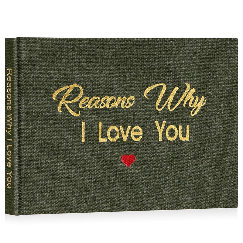 Artmag What I Love about You Fabric Book, Fill-in-the-Blank Love Journal Book for Couples Husband Wife Him Her Birthday Christmas Gifts Stocking Stuffer (Green) - Image 1
