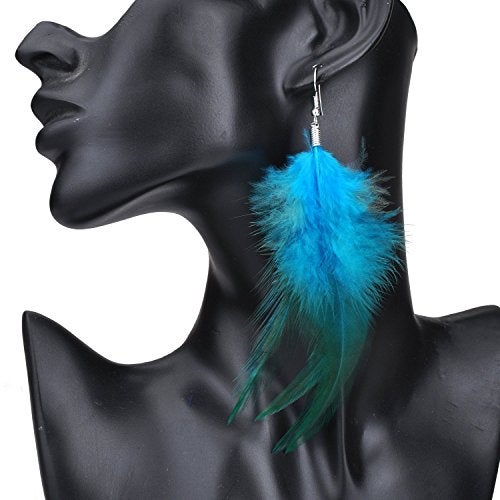 Lureme Bohemian Style Feathers with Small Feather Tassel Dangle Earrings for Women(02004736) (Blue) - Image 2