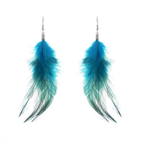 Lureme Bohemian Style Feathers with Small Feather Tassel Dangle Earrings for Women(02004736) (Blue) - Image 1