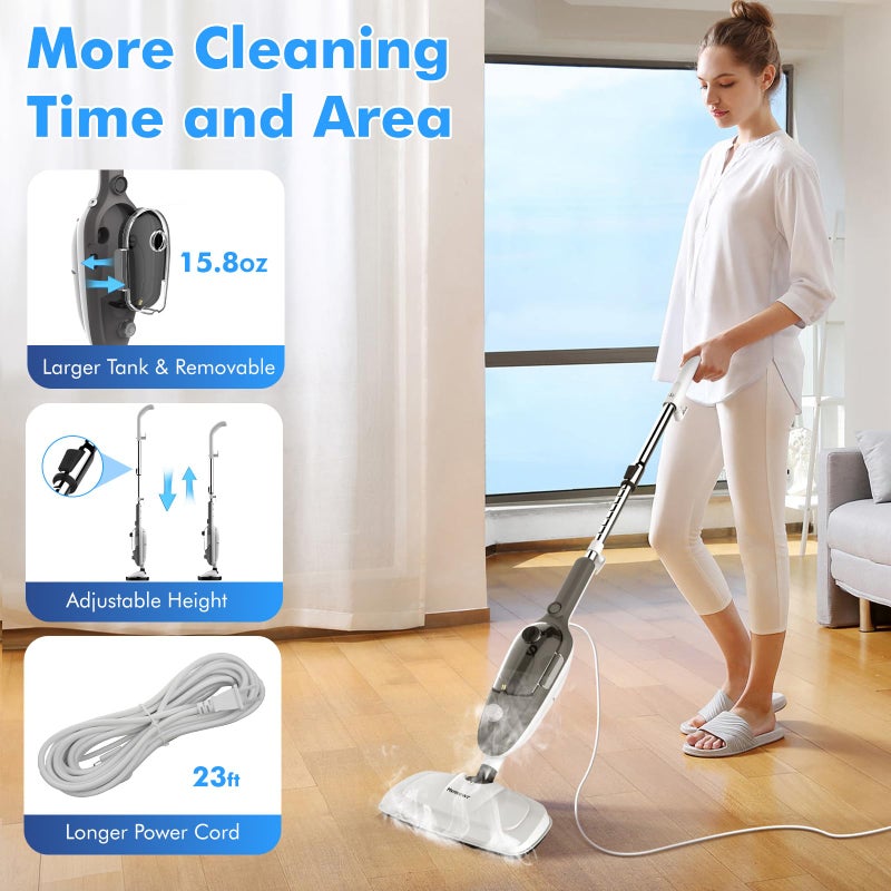 Mxnsewr Steam Mop - All-in-one Powerful Handheld Steam Cleaner Detachable Floor Steamer with 11 Accessories, MultiPurpose Steamer for Hardwood Floors, Clothes,Windows,Tiles,Carpet, Whole Home Use,Grey - Image 3