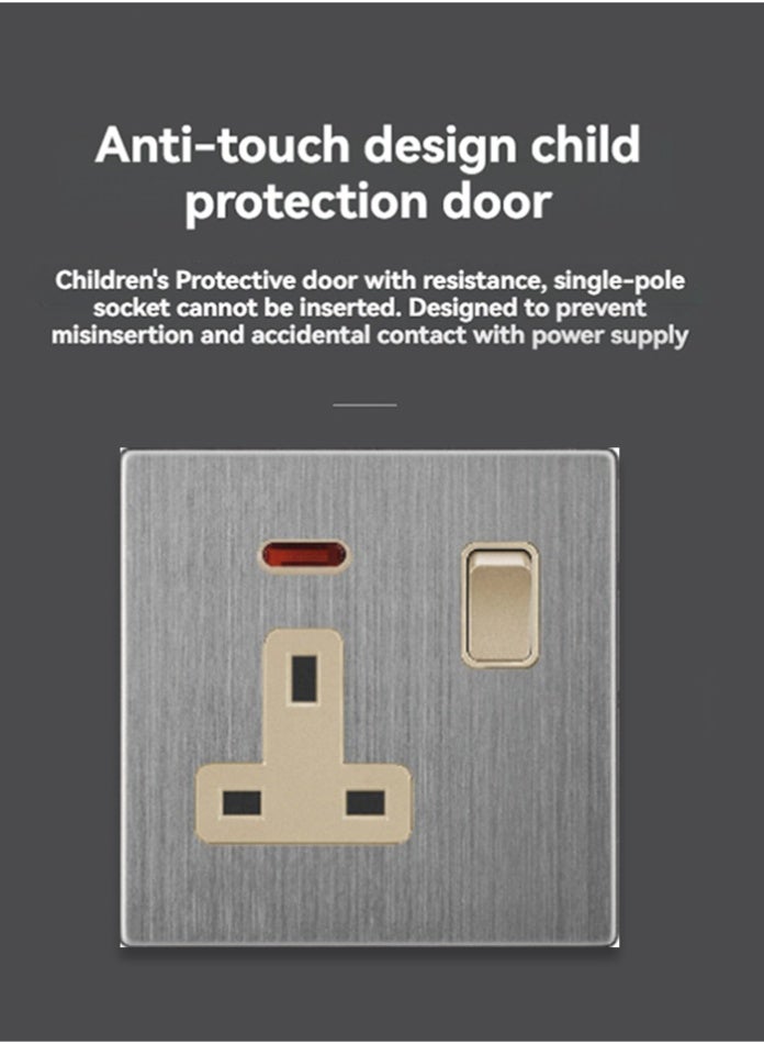 Vmax 13A Wall Socket with Switch & Indicator | Modern Brushed Metal Finish | Durable & Safe Electrical Power Outlet for Home, Office & Commercial Use - Image 5