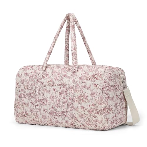 BBIQI Quilted Duffle Bag for Women Floral Duffel Bags for Travel Cute Weekender Bags Baby Hospital Bag - Image 1