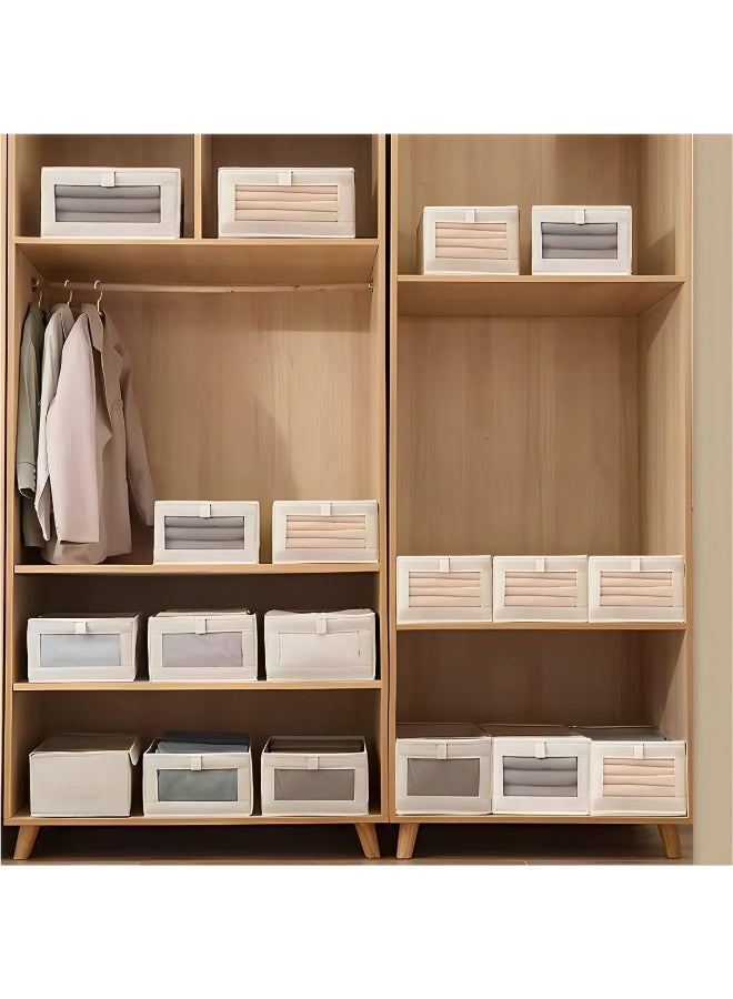 زابروس صناديق تخزين الكتان - منظم خزانة ملابس قابل للطي، منظم أدراج، منظم خزائن، صندوق تخزين موفر للمساحة، صناديق تخزين قماشية كبيرة مع نافذة مرئية. مثالية لتنظيم الملابس، الجينز، الألعاب، الكتب، الأرفف والخزائن. سلال تخزين قابلة للغسل في الخزائن لتنظيم أنيق وفعال (4 قطع و3 قطع). - Image 3
