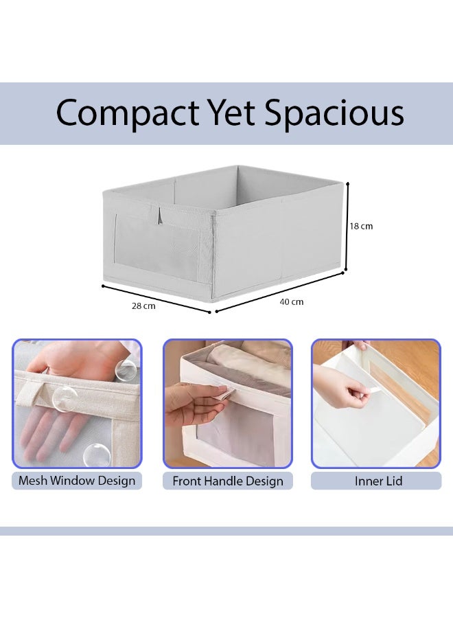 زابروس صناديق تخزين الكتان - منظم خزانة ملابس قابل للطي، منظم أدراج، منظم خزائن، صندوق تخزين موفر للمساحة، صناديق تخزين قماشية كبيرة مع نافذة مرئية. مثالية لتنظيم الملابس، الجينز، الألعاب، الكتب، الأرفف والخزائن. سلال تخزين قابلة للغسل في الخزائن لتنظيم أنيق وفعال (4 قطع و3 قطع). - Image 4