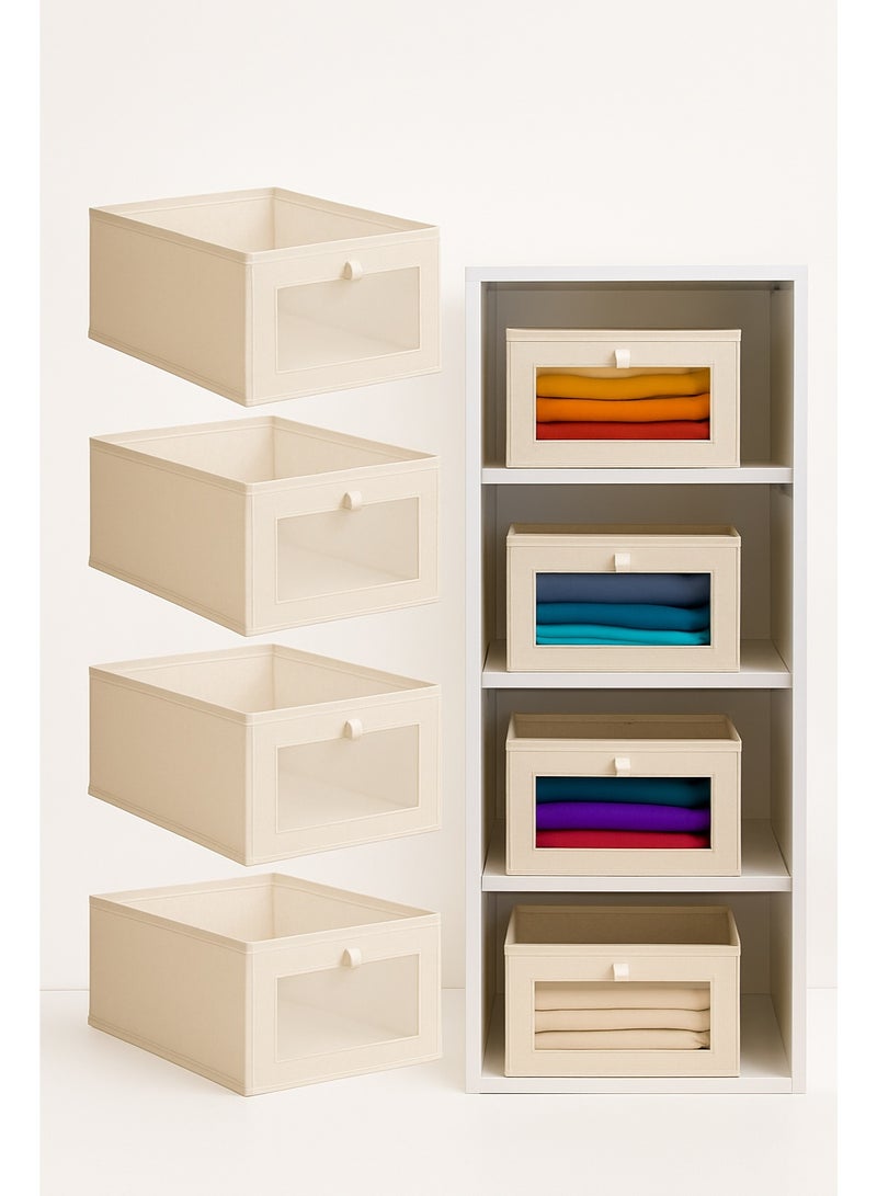 زابروس صناديق تخزين الكتان - منظم خزانة ملابس قابل للطي، منظم أدراج، منظم خزائن، صندوق تخزين موفر للمساحة، صناديق تخزين قماشية كبيرة مع نافذة مرئية. مثالية لتنظيم الملابس، الجينز، الألعاب، الكتب، الأرفف والخزائن. سلال تخزين قابلة للغسل في الخزائن لتنظيم أنيق وفعال (4 قطع و3 قطع). - Image 1