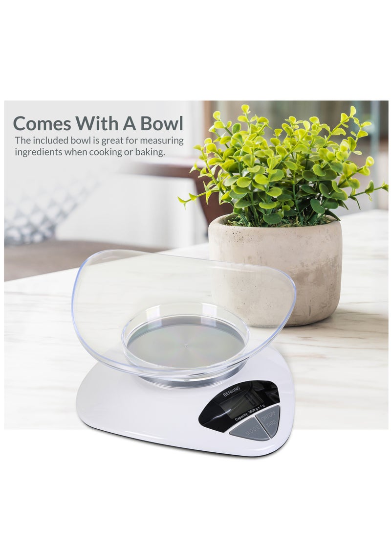 BENKING Digital Kitchen Scale with 1 Bowl Plastic Shell Mechanical Weighing Scale Weighs Up To 5Kg (White) - Image 1