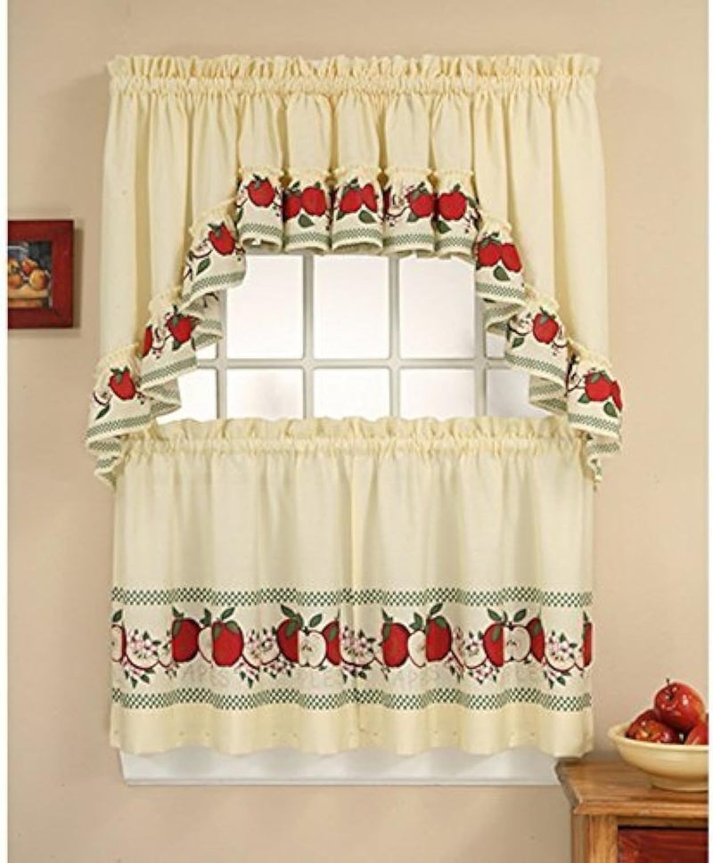 CHF & You CHF Red Delicious Country Apples 3-Piece Window Curtain Tier Set, Ivory, 56-Inch X 36-Inch Multi - Image 1