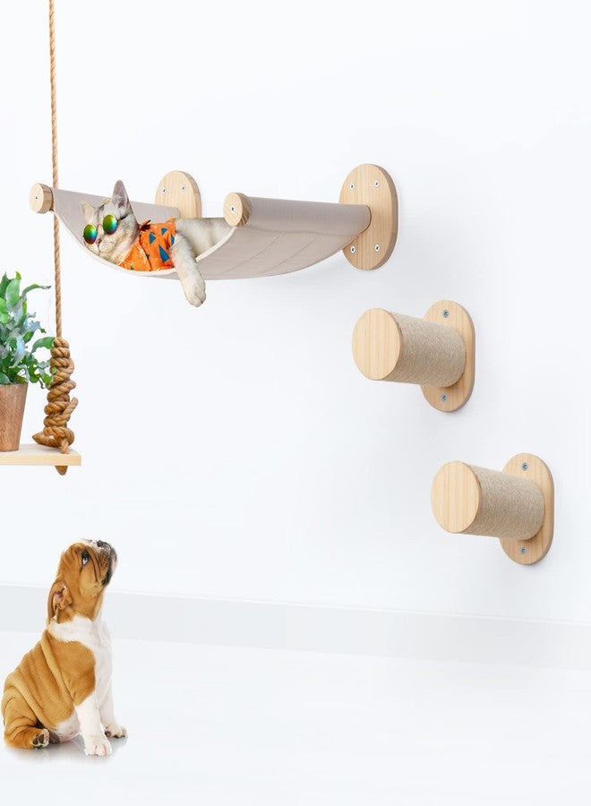 BEBOBLY Cat Wall Shelves and Perches Set | Kitty Hammock Wall Mounted Climbing Shelf with Two Steps | Modern Pet Sisal Stairway Stairs - Image 1