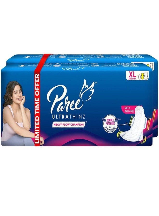 Paree Ultra Thinz XL 60 Soft Pads(Combo Pack)|2X Advanced Absorption|Soft & Rash-Free Comfort|4 Wings for Extra Coverage|Heavy Flow Champions Sanitary Pads for Women | Disposable Wrapper