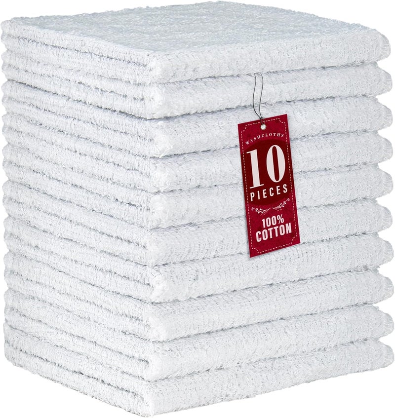 DecorRack 10 Pack 100% Cotton Wash Cloth, Luxurious Soft, 12 x 12 inch Ultra Absorbent, Machine Washable Premium Quality Washcloths, White (10 Pack) - Image 1