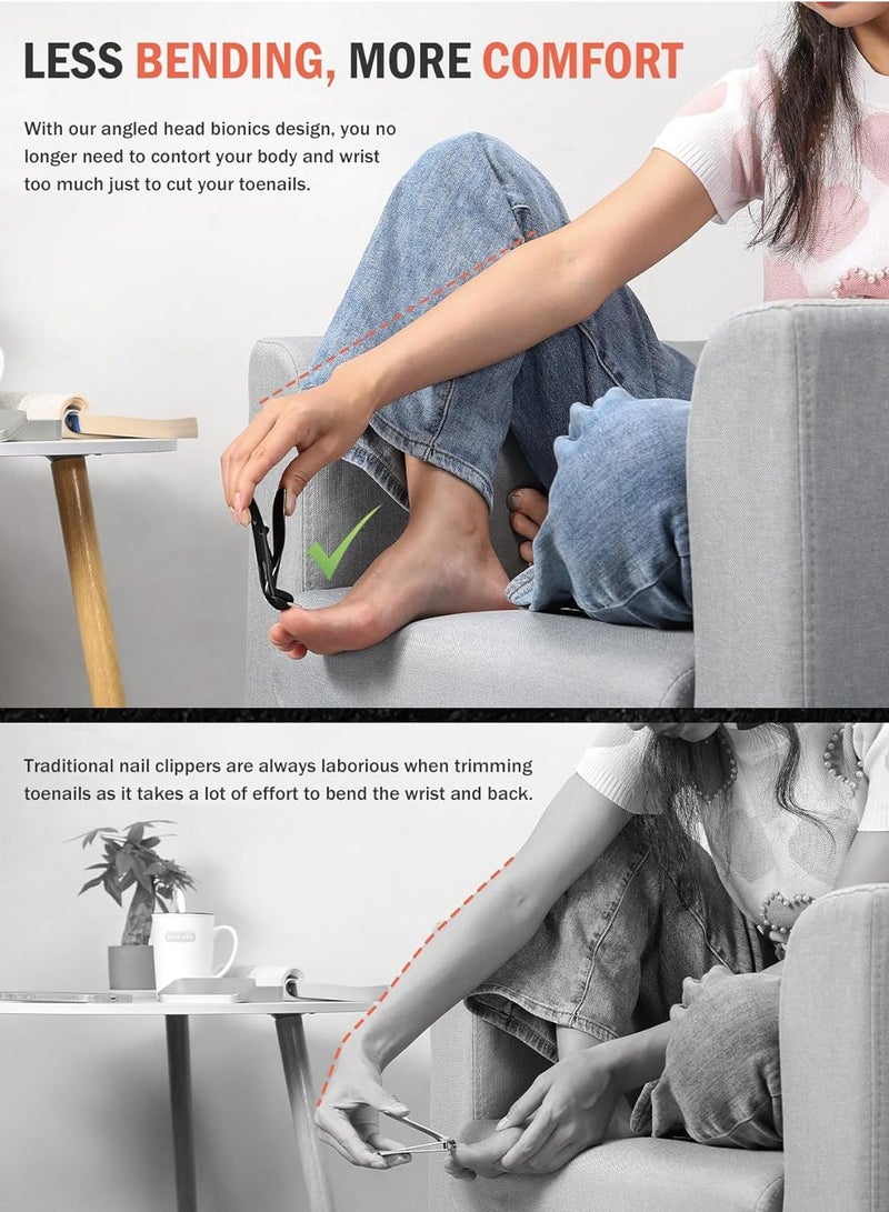 general Angled Head Nail Clippers for Seniors - Ergonomic Toenail Clipper for Thick Nails, Premium Steel Nail Cutter Trimmer with Catcher for Men and Women Black - Image 2