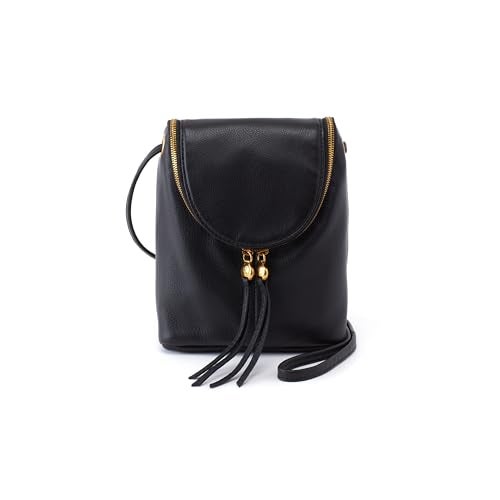 HOBO Fern Leather Crossbody Purse with Adjustable Strap, Exterior Slip Pocket, Double Zip Closure - Perfect for Travel, Black - Image 1