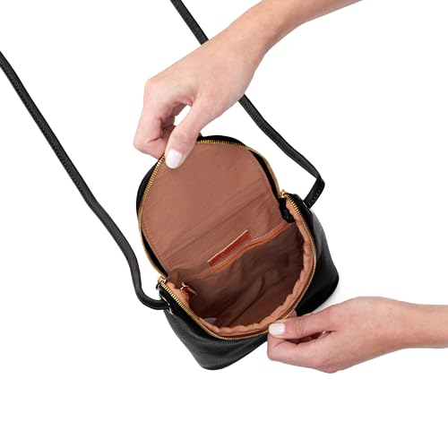 HOBO Fern Leather Crossbody Purse with Adjustable Strap, Exterior Slip Pocket, Double Zip Closure - Perfect for Travel, Black - Image 5