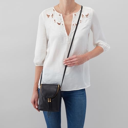HOBO Fern Leather Crossbody Purse with Adjustable Strap, Exterior Slip Pocket, Double Zip Closure - Perfect for Travel, Black - Image 3