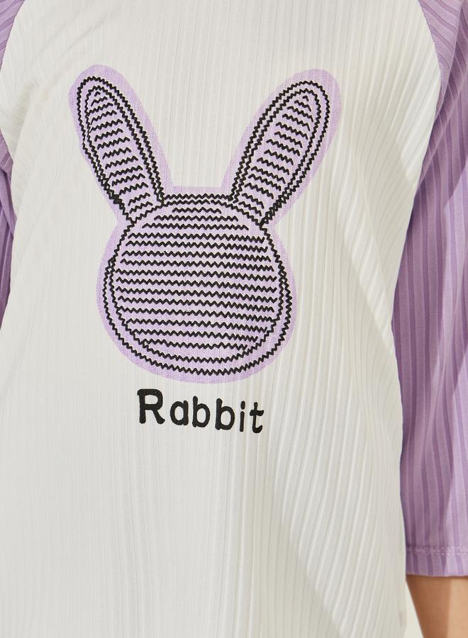 Styli Rabbit Print 3/4 Sleeves T-Shirt and Crop Pyjama Set - Image 3