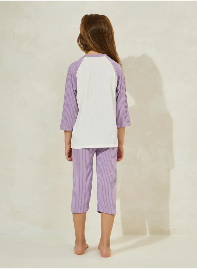 Styli Rabbit Print 3/4 Sleeves T-Shirt & Crop Pyjama Set