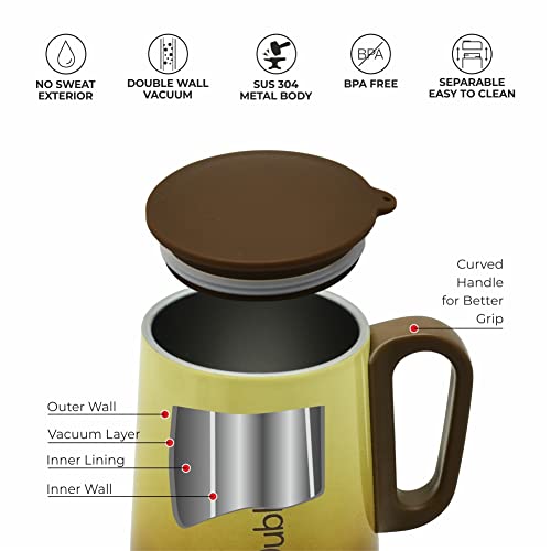 DUBBLIN Rugby Stainless Steel Unbreakable Tea Coffee Mug Double Wall with Handle and Lid, Wide Mouth Mug Keeps Beverages Hot & Cold 270 ML Brown - Image 2