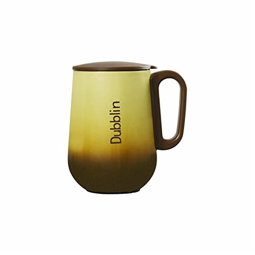 DUBBLIN Rugby Stainless Steel Unbreakable Tea Coffee Mug Double Wall with Handle and Lid, Wide Mouth Mug Keeps Beverages Hot & Cold 270 ML Brown - Image 1