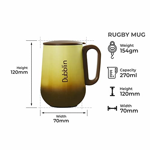 DUBBLIN Rugby Stainless Steel Unbreakable Tea Coffee Mug Double Wall with Handle and Lid, Wide Mouth Mug Keeps Beverages Hot & Cold 270 ML Brown - Image 3