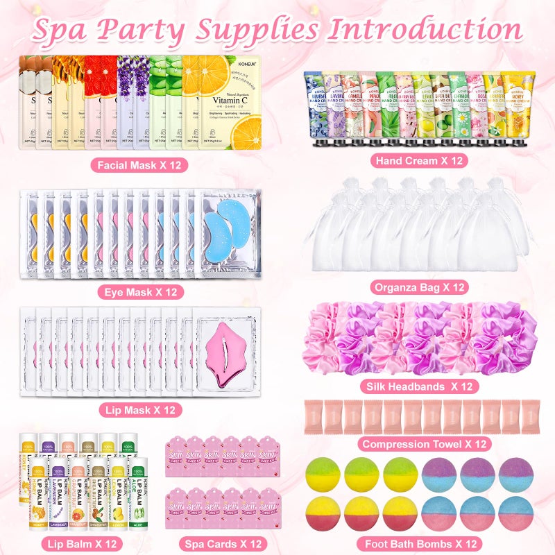KONEUK 120 PCS Spa Party Supplies for Women, Spa Party Favors Include Face Masks Skincare, Hand Cream, Lip Balm, Under Eye Patches, Lip Mask and Foot Bath Bombs, Spa Birthday Sleepover Party Supplies - Image 2