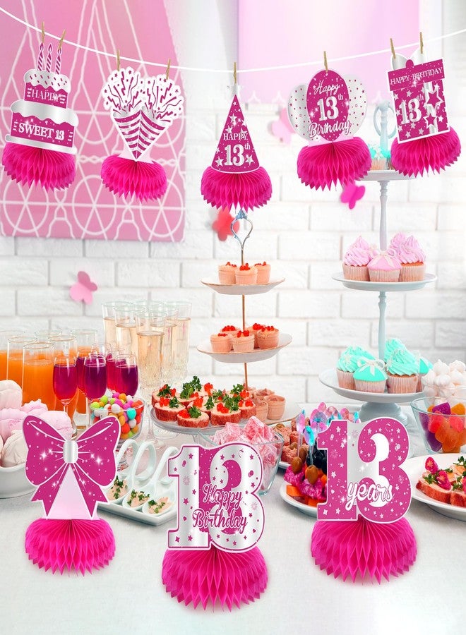 Yoirrat 8Pcs Hot Pink 13th Birthday Party Decorations for Girls - Happy 13th Birthday Table Centerpieces and Toppers - Image 2