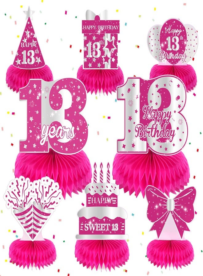 Yoirrat 8Pcs Hot Pink 13th Birthday Party Decorations for Girls - Happy 13th Birthday Table Centerpieces and Toppers - Image 1