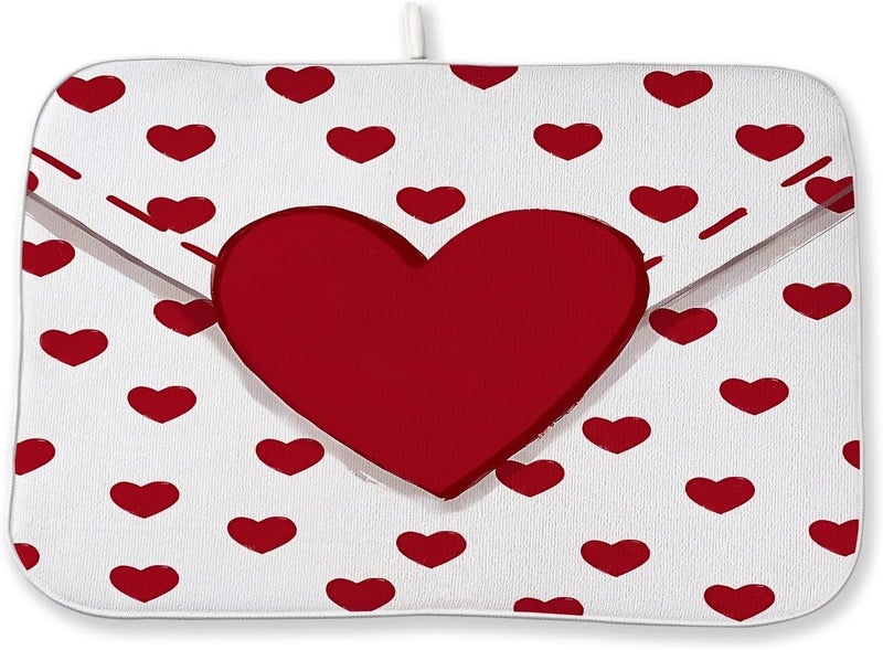 Sorktse Valentines Dish Drying Mat 18x24 Inch Red Hearts Dish Drainer Protector Pad for Kitchen Counter Absorbent Holiday Love Drying Pad for Drainer Rack Kitchen Fast Dry - Image 1