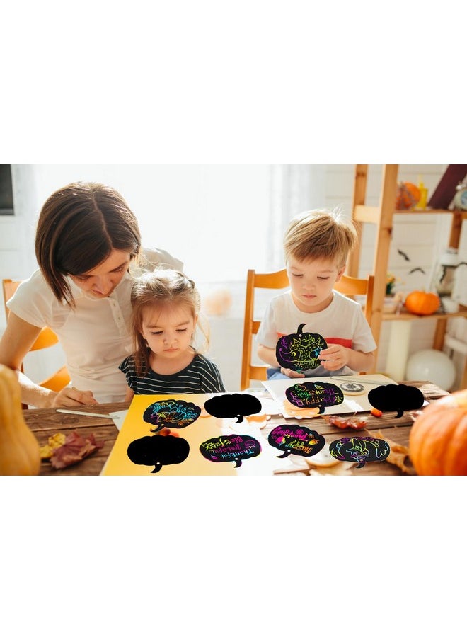 WaaHome - Thanksgiving Scratch Art Crafts For Kids 24Pcs Fall Pumpkin Rainbow Scratch Paper Magic Scratch Off Ornaments For Kids Classroom Activities Thanksgiving Fall Party Decorations Favors Supplies - Image 1