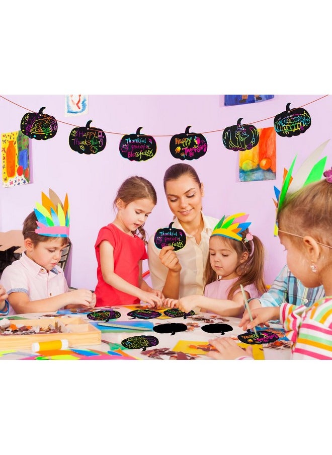 WaaHome - Thanksgiving Scratch Art Crafts For Kids 24Pcs Fall Pumpkin Rainbow Scratch Paper Magic Scratch Off Ornaments For Kids Classroom Activities Thanksgiving Fall Party Decorations Favors Supplies - Image 1