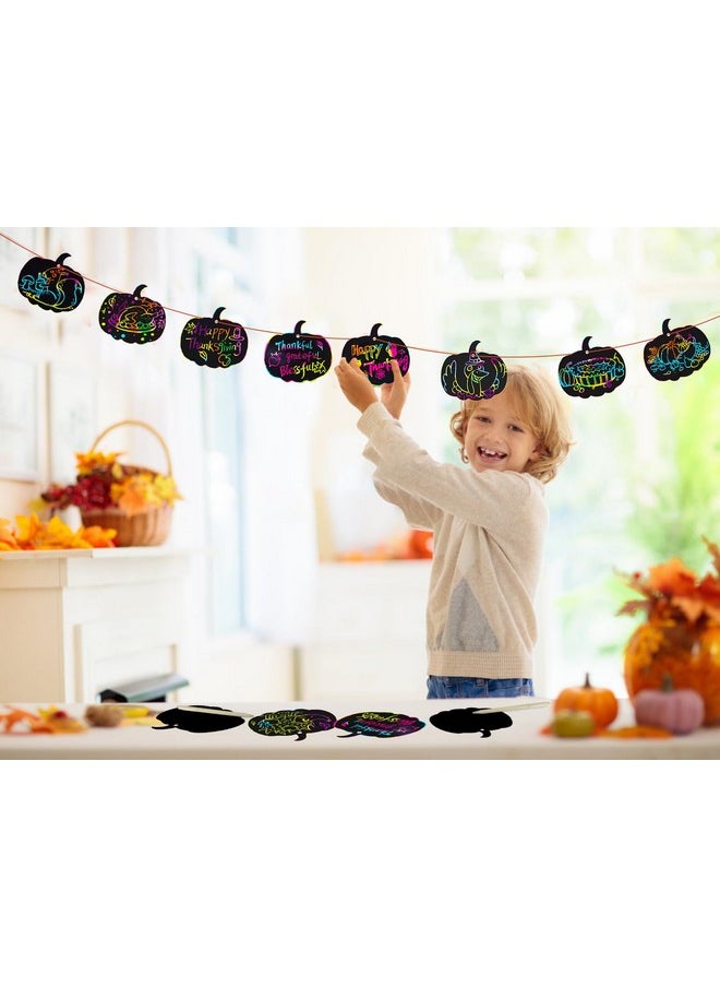 WaaHome - Thanksgiving Scratch Art Crafts For Kids 24Pcs Fall Pumpkin Rainbow Scratch Paper Magic Scratch Off Ornaments For Kids Classroom Activities Thanksgiving Fall Party Decorations Favors Supplies - Image 1