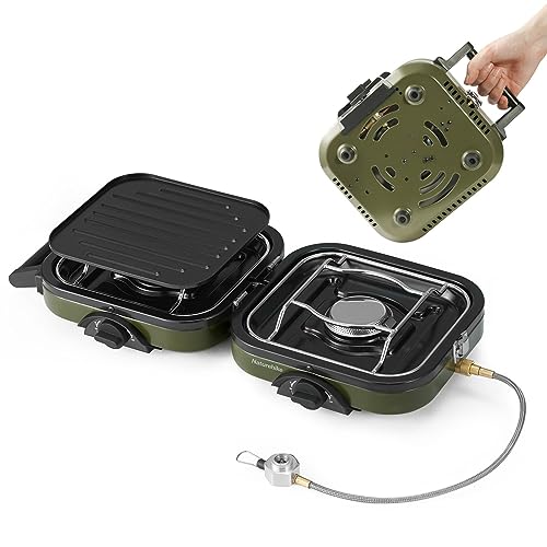 windhike Naturehike 2-in-1 Gas Camping Stove, Frying Pan, Stove with Adjustable Burners, 88.18 oz, Carrying Handle, Portable, Iron SkilletPerfect for Camping & Hiking, Emergency Cooking Stove, Christmas party - Image 1