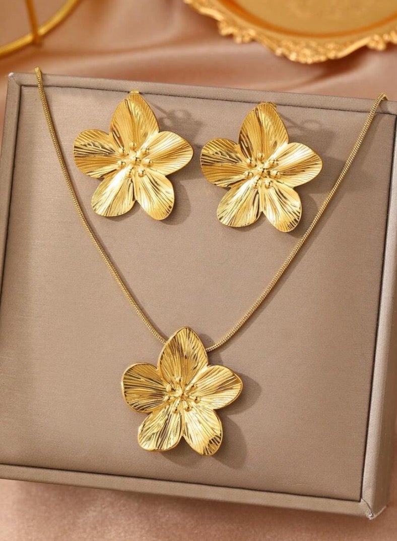 جوليري بالاس طقم اكسسوارات قلادة وحلق نسائي من الاستانلس ستيل المطلي باللون الذهبي - Image 4