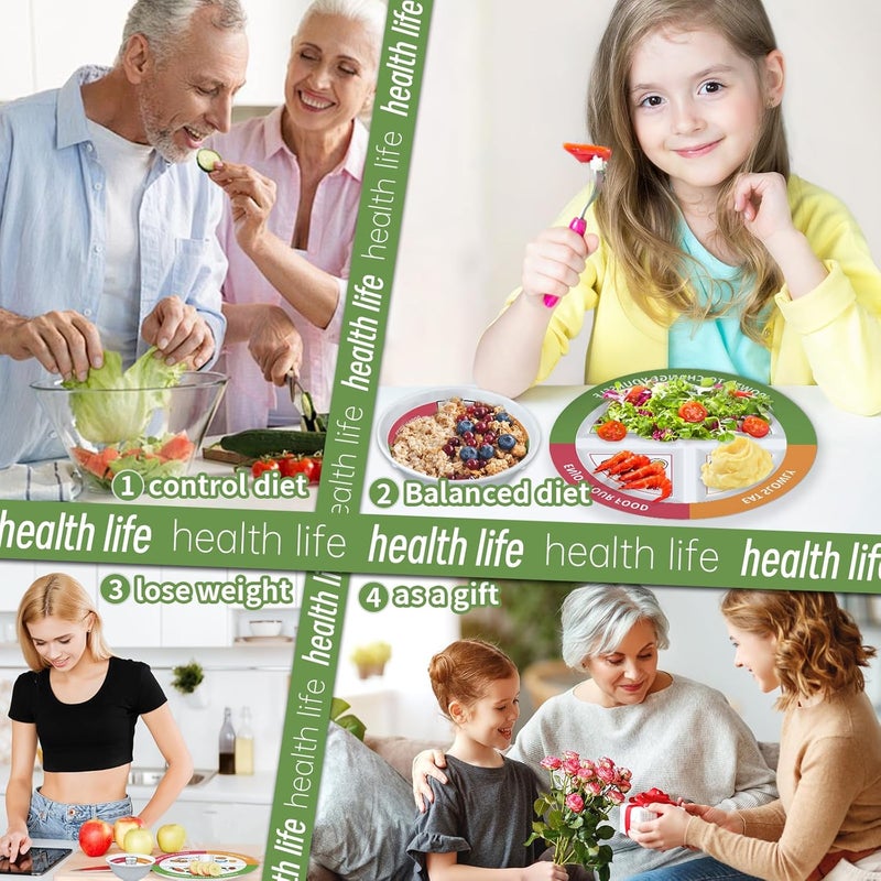 Viynran 4 Pcs Portion Control Plates & Bowls Set (9 Inch), Self-Measuring for Weight Loss, Gastric Bypass, LapBand, Diabetes, & Healthy Diets, Divided Nutrition Plates for Adults & Children - Image 5