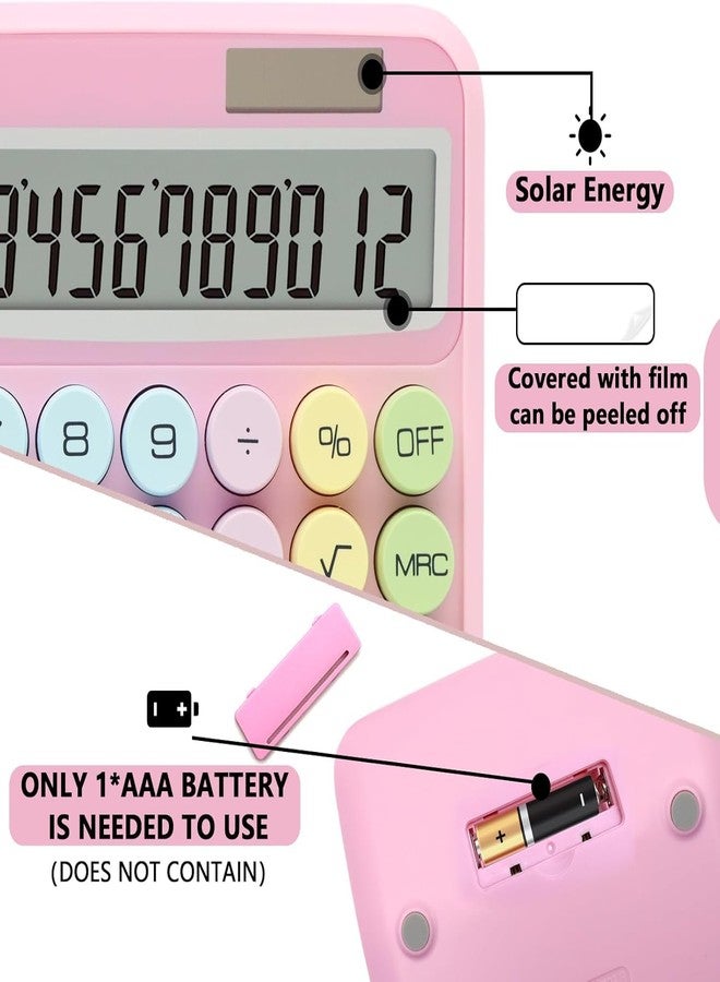 FENNEC MART آلة حاسبة فينيك مارت القياسية ذات 12 رقمًا مع شاشة LCD كبيرة، ملحق مكتبي للنساء، أزرار كبيرة، تصميم لطيف للمنزل والمدرسة والعمل (متعددة الألوان) - Image 2