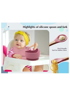 MissTiara Silicone Baby Feeding Set, Toddler Divider Plate & Bowl with Suction, BPA Free Baby Tableware Set with Adjustable Soft Silicone Bib & Utensils Baby Tableware Set  - Image 2
