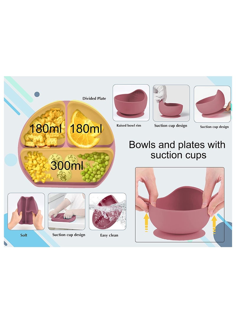 MissTiara - Silicone Baby Feeding Set, Toddler Divider Plate & Bowl with Suction, BPA Free Baby Tableware Set with Adjustable Soft Silicone Bib & Utensils Baby Tableware Set - Image 1