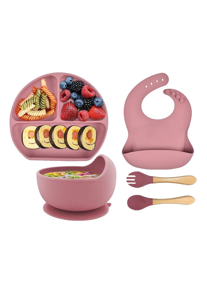 MissTiara - Silicone Baby Feeding Set, Toddler Divider Plate & Bowl with Suction, BPA Free Baby Tableware Set with Adjustable Soft Silicone Bib & Utensils Baby Tableware Set - Image 1