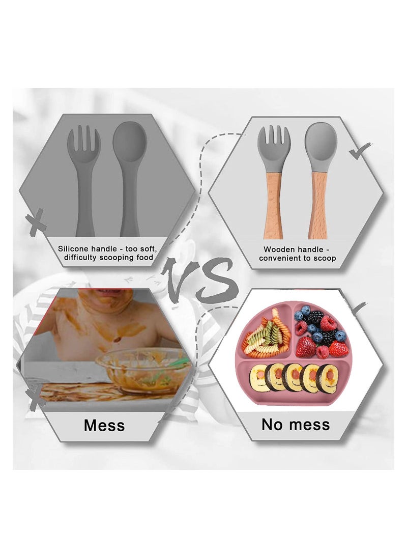 MissTiara - Silicone Baby Feeding Set, Toddler Divider Plate & Bowl with Suction, BPA Free Baby Tableware Set with Adjustable Soft Silicone Bib & Utensils Baby Tableware Set - Image 1