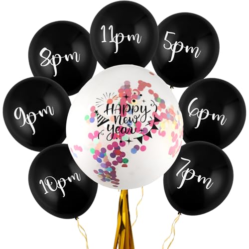 Motionchic 8 Pcs New Years Countdown Balloon 2026 36 12 Happy New Year Eve Party Decoration Balloon Kit with Golden Ribbon and Colorful Confetti Latex 2026 Countdown Party Decor Supplies - Image 1